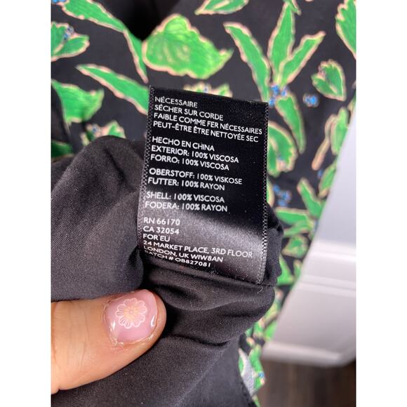 Urban Outfitters, Size Small, Black and Green Leaf Print Mini Slip Dress, EUC - Picture 5 of 7